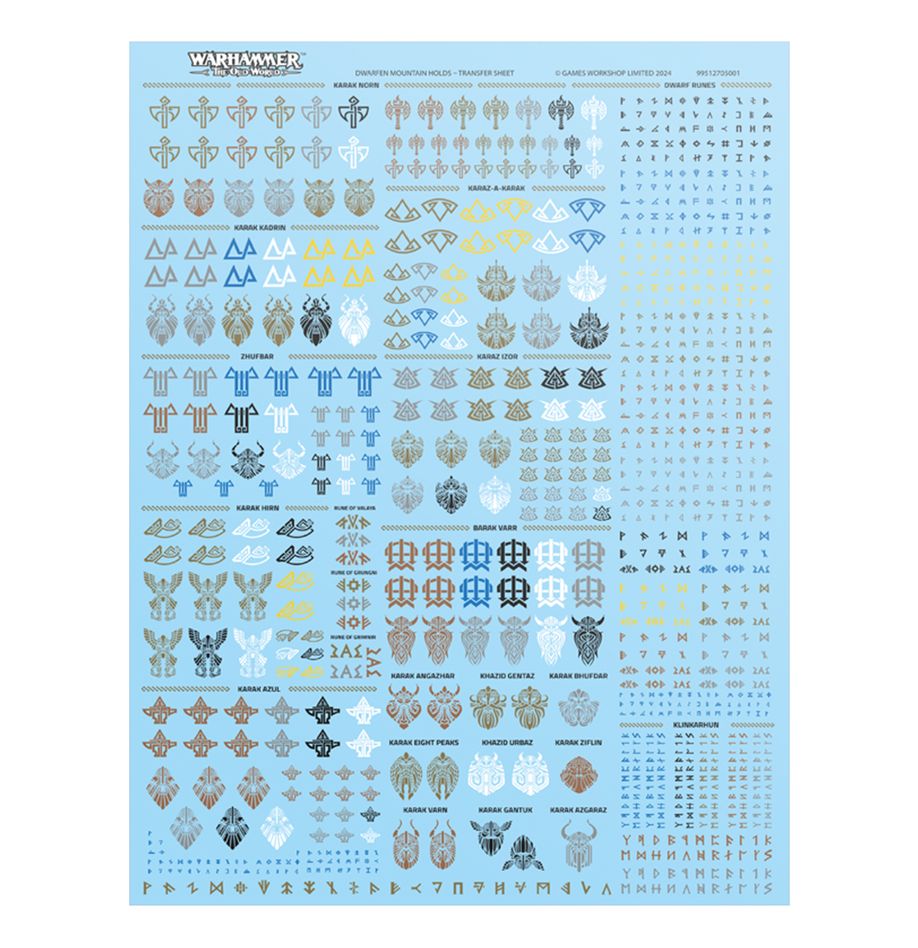 Transfer Sheet Dwarfen Mountain Holds Warhammer Old World